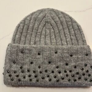 Anthropologie Embellished Gray Knit Beanie
